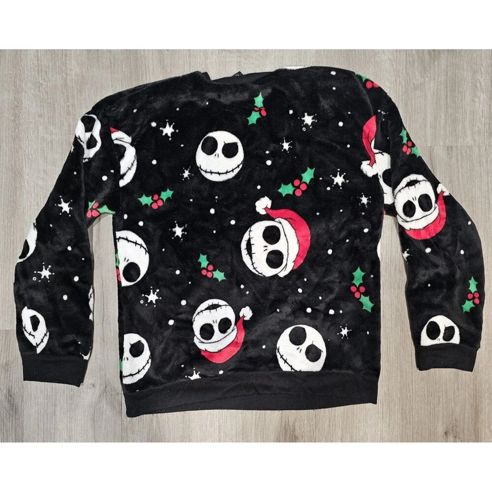 NBC Jack Skellington Plush Fleece Sweater Unisex L/XL - Disney Holiday Crewneck